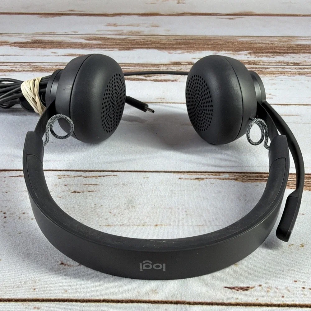Used Logitech Zone Wired On-Ear Headset Black 981-000876 USB PC Mic Tested